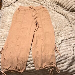 Kids' Peach Elastic-Waist Drawstring Cargo Pants